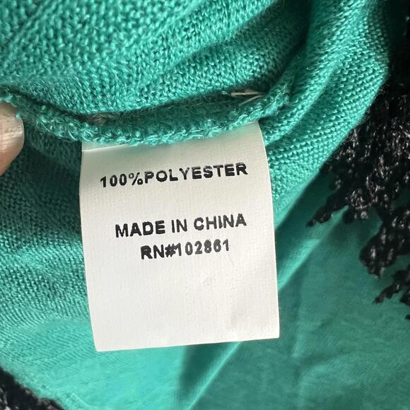 Adore Teal Tapestry Fringe Sweater Size XLarge One Sleeve One Open Side - Picture 7 of 7